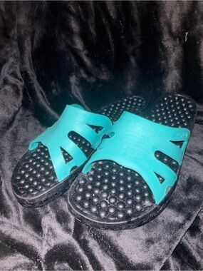 Sensi Assisi Massage Slide Sandals Black Teal Italy Men’s 11-12 EU 44-45